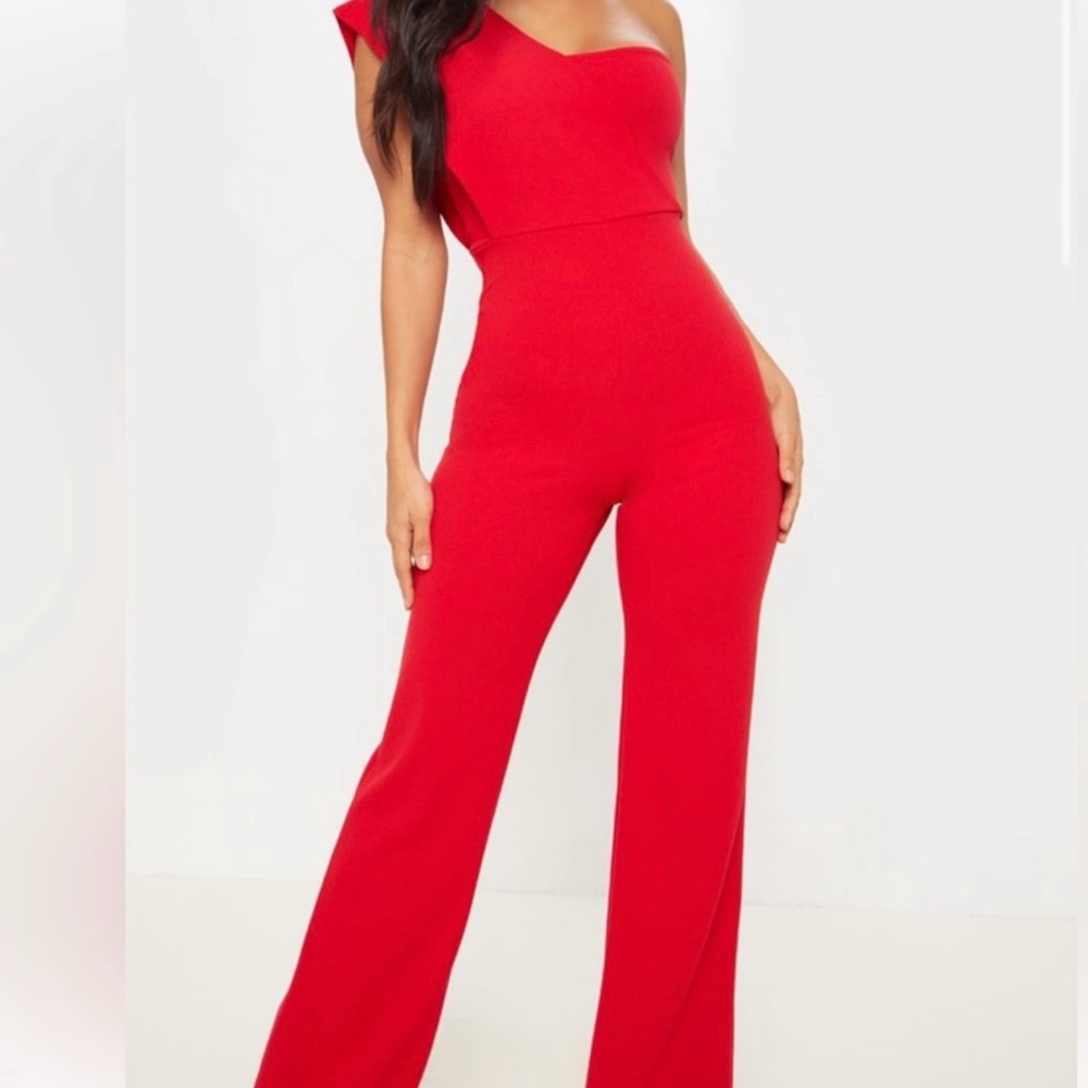 Red One Shoulder Jumpsuit